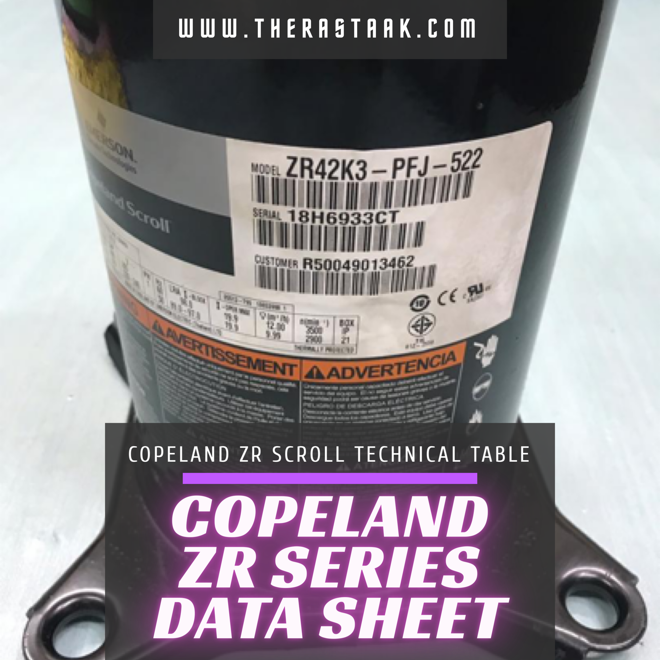 جدول مشخصات کمپرسور اسکرال کوپلند (اطلاعات فنی + دانلود)